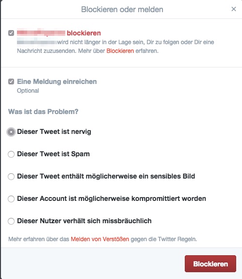 Tweets und User melden, User blockieren