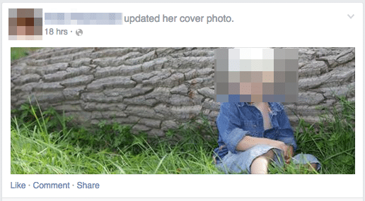 geändertes Coverbild von Eltern, welches öffentlich auf Facebook sichtbar ist, mit einem Kind darauf, Gesicht verpixelt.